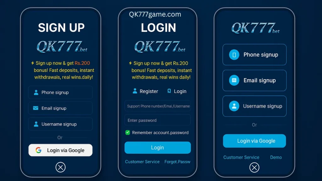 QK777 Game Register and Login Image